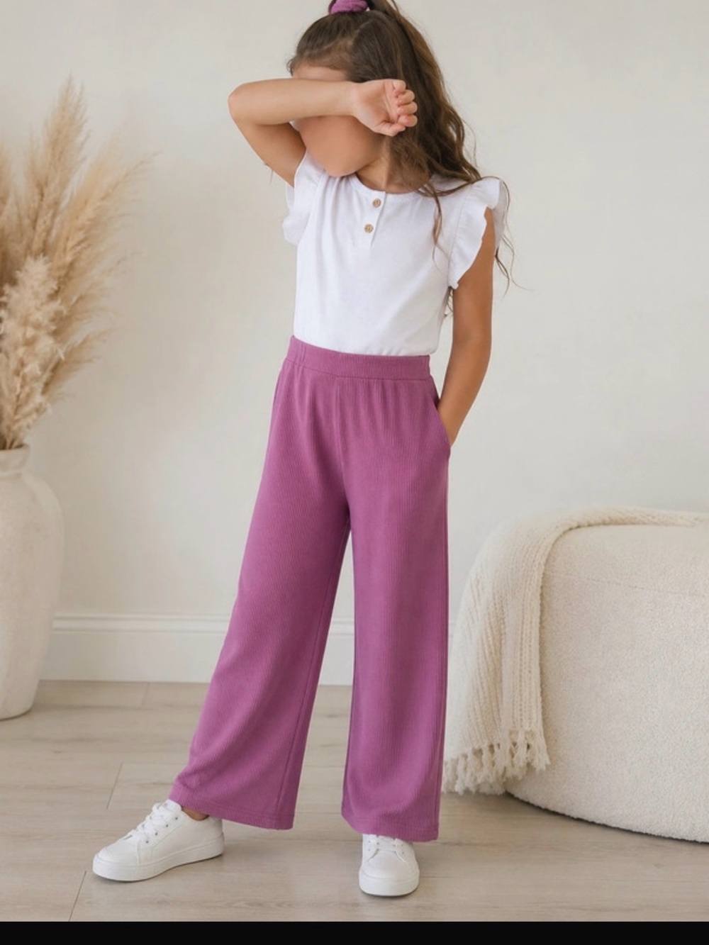 all in motion Girls' Wide-Leg Joggers in Mauve